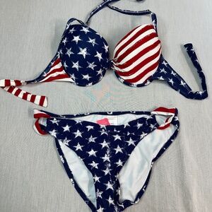 NWT Xhilaration American Flag Bikini Push Up Underwire XL D/DD